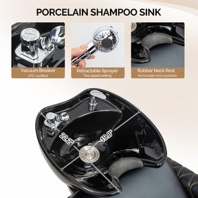 OmySalon BU2701 Salon Shampoo Backwash Chair with Tilting Porcelain Bowl