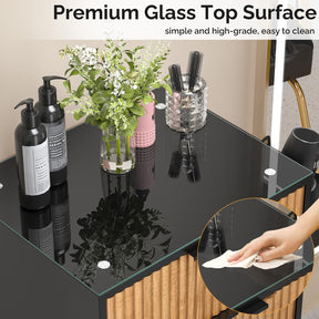 OmySalon SCWFD Modern Retro Style Salon Styling Storage Station Cabinet with Removable Glass Top & 4 Drawers 3 Hot Tool Holders