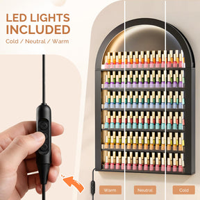 OmySalon Wall-Mounted Double 6-Tier Arched Nail Polish Organizer Rack With Led Lighting
