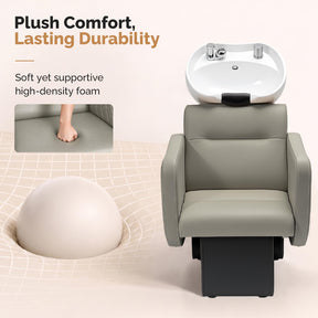 OmySalon BU2901 Salon Shampoo Bowl and Chair Backwash Unit with Tilting Ceramic Sink