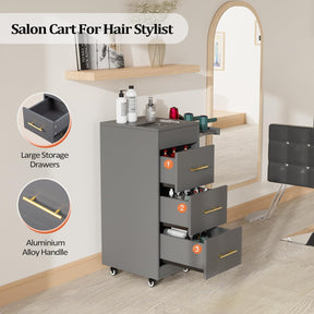 OmySalon ST1601 Wooden Mobile Salon Trolley Cart w/Wheels & 3 Drawers