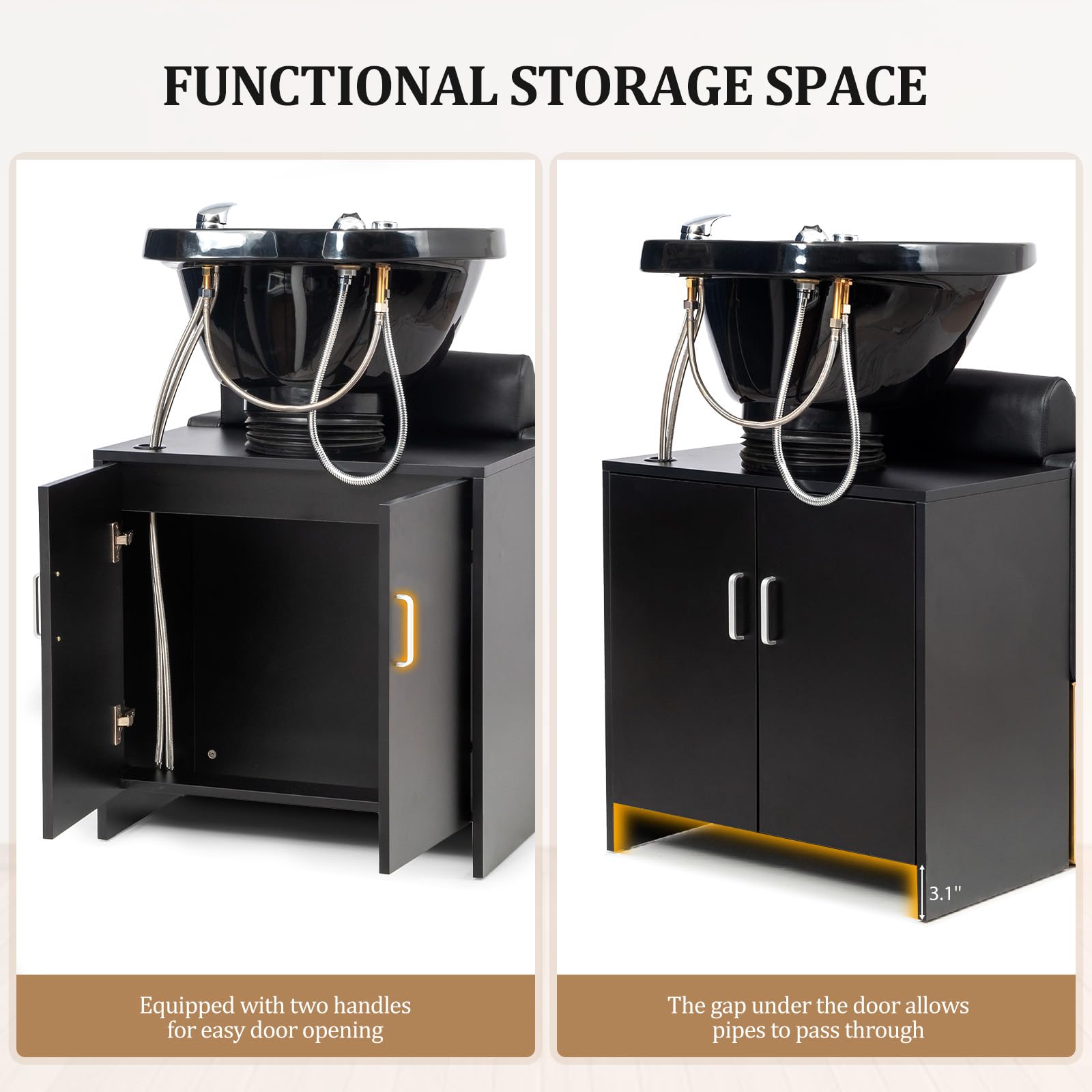 OmySalon BU2001 Salon Shampoo Backwash Chair Unit with ABS Plastic Bowl & Wooden Cabinet