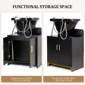 OmySalon BU2001 Salon Shampoo Backwash Chair Unit with ABS Plastic Bowl & Wooden Cabinet