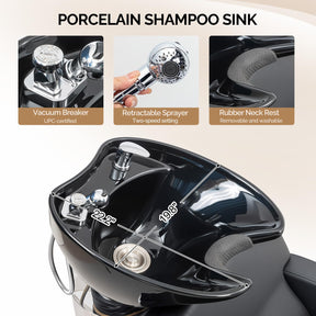 OmySalon BU2601 Salon Shampoo Backwash Chair with Tilting Porcelain Bowl