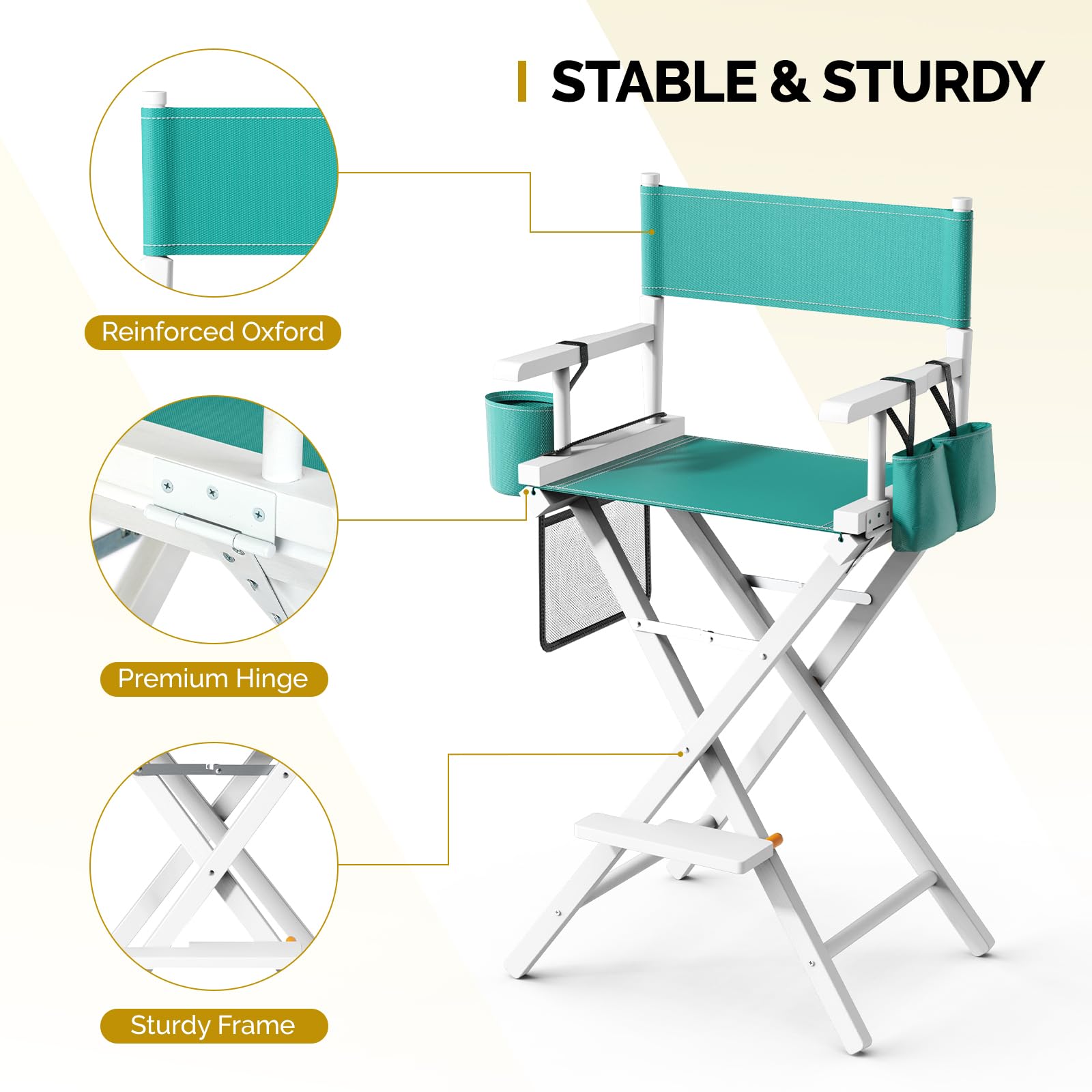 OmySalon 31in Wooden Portable Director Chair Folding Makeup Chair with Storage Pouch