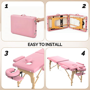 OmySalon 2FBW 84in 2-Fold Portable Physical Therapy Massage Table with Carrying Bag, Face Cradle & Wooden Frame