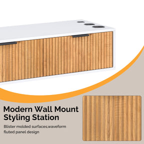 OmySalon WMSCTD Modern Retro Wall Mount Salon Styling Station with 2 Drawers 3 Heat-Resistant Tool Holders