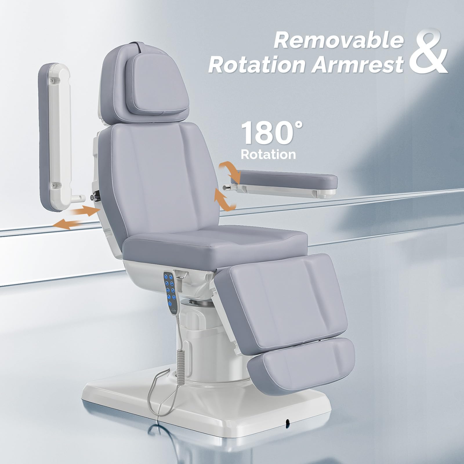 OmySalon LBT3 73in Multi-function 120° Rotation Electric Remote One-touch Operate 3 Motors Facial Massage Bed