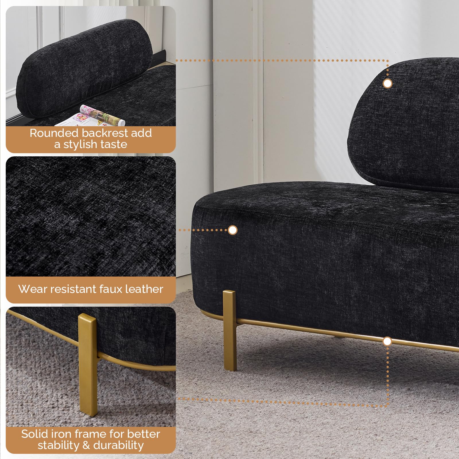 OmySalon WRB1801 55.1in Faux Leather Upholstered Waiting Room Reception Bench Chair with Backrest