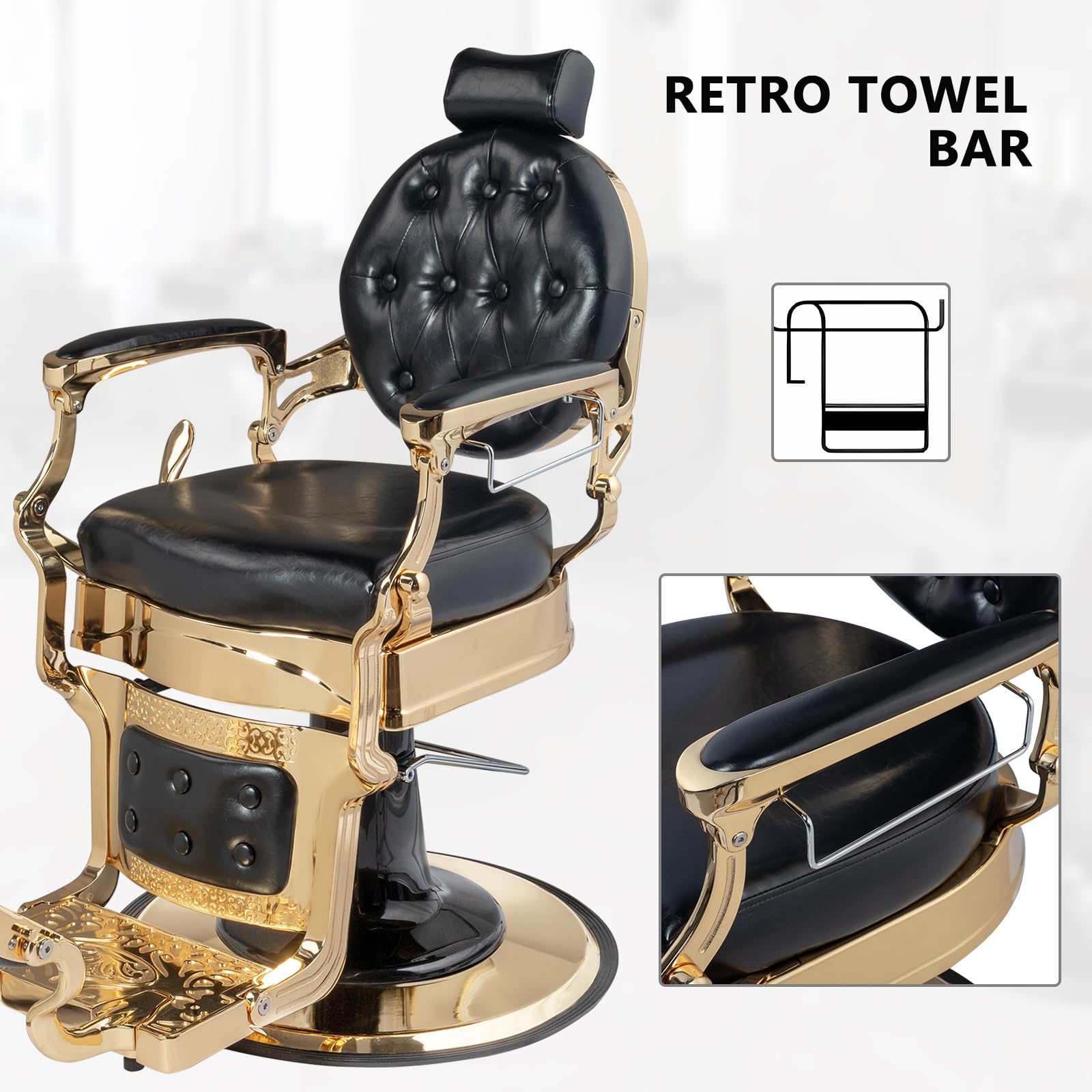 OmySalon BC1601 Vintage Style Heavy Duty Hydraulic Recline Barber Chair