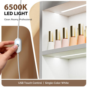 OmySalon 3-Tier Wall Mount LED Wooden Nail Polish Organizer Shelf with USB Touch Control