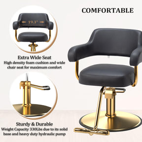 OmySalon SC3301 Heavy-Duty Hydraulic Styling Chair with Open Back & Gold Footrest