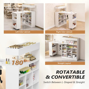 OmySalon MT-RL Rotatable L-Shaped Nail Manicure Table with Electric Dust Collector, Storage Trolley & Wrist Rest
