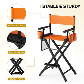 OmySalon 31in Wooden Portable Director Chair Folding Makeup Chair with Storage Pouch