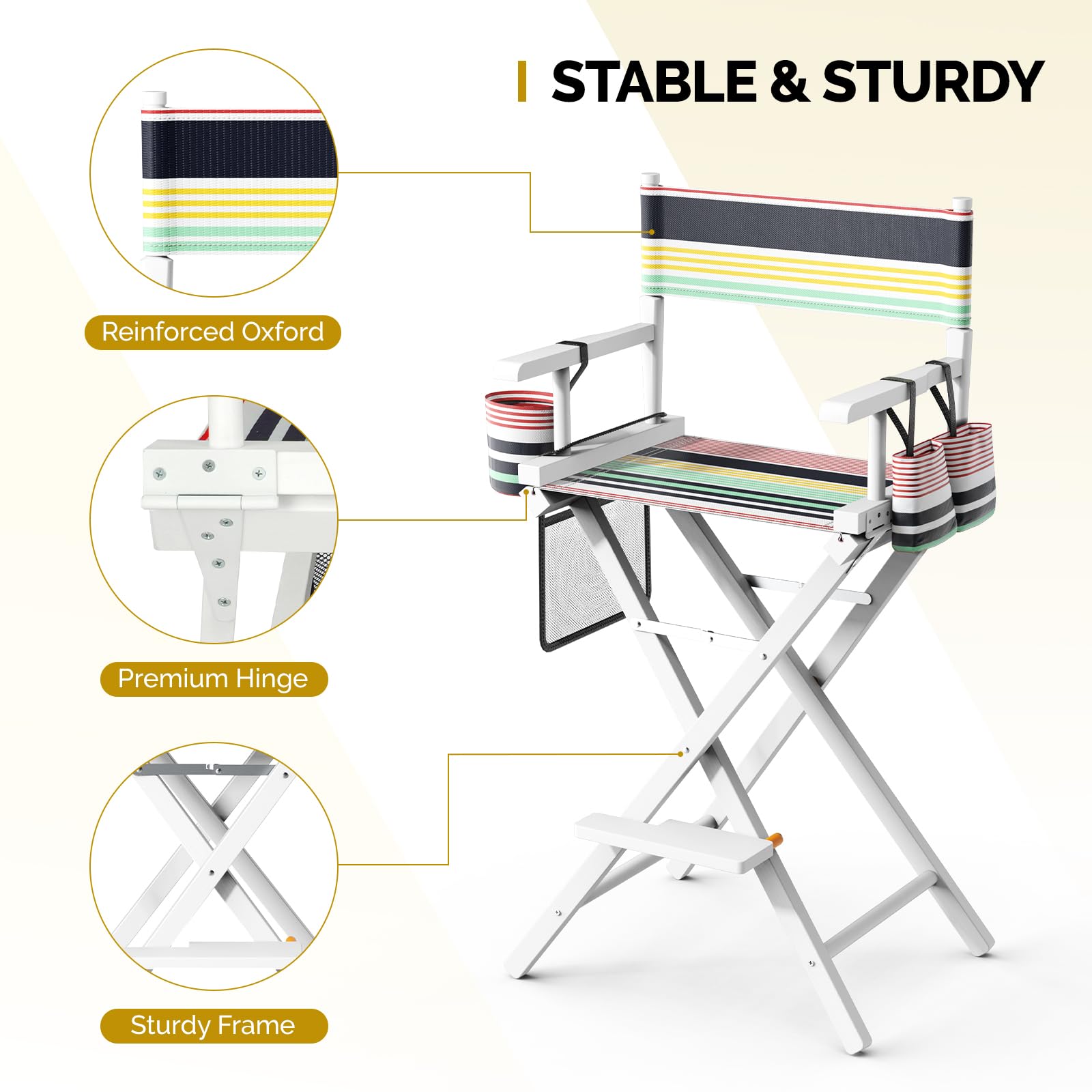 OmySalon 31in Wooden Portable Director Chair Folding Makeup Chair with Storage Pouch
