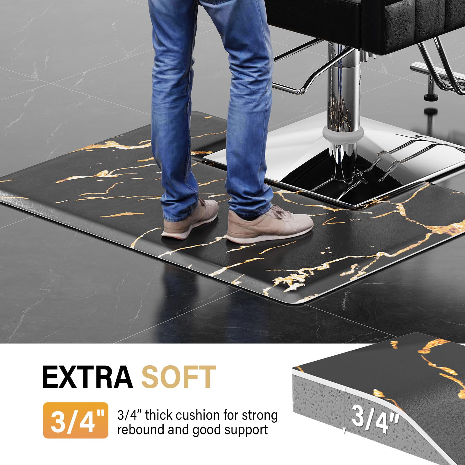 OmySalon 3'x4' Rectangle Salon Anti Fatigue Mat with Square Cutout 3/4" Thick