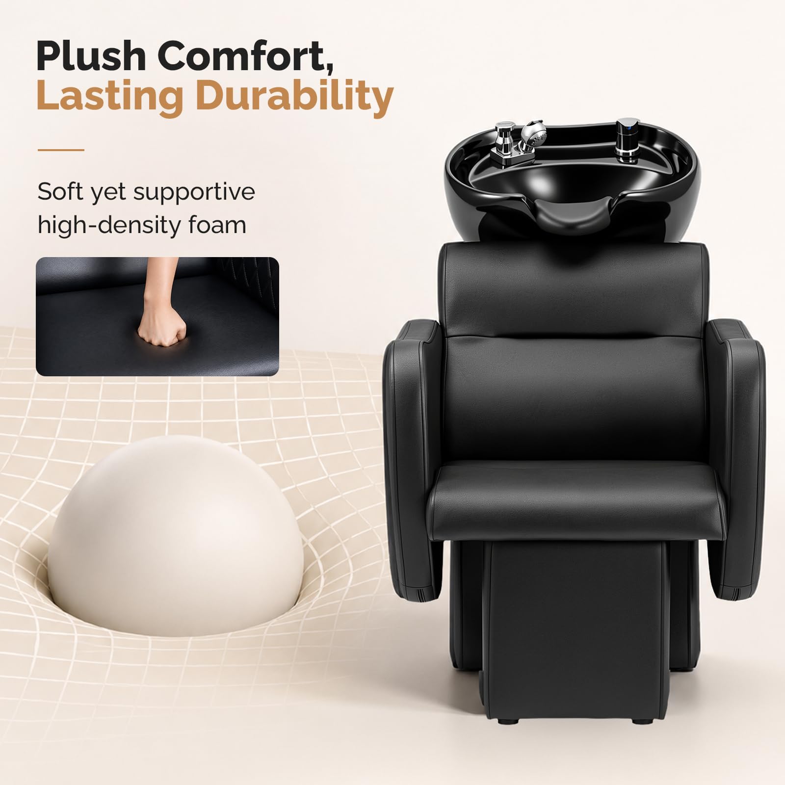 OmySalon BU2901 Salon Shampoo Bowl and Chair Backwash Unit with Tilting Ceramic Sink