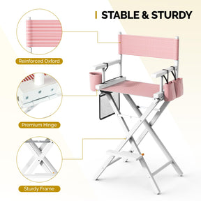 OmySalon 31in Wooden Portable Director Chair Folding Makeup Chair with Storage Pouch