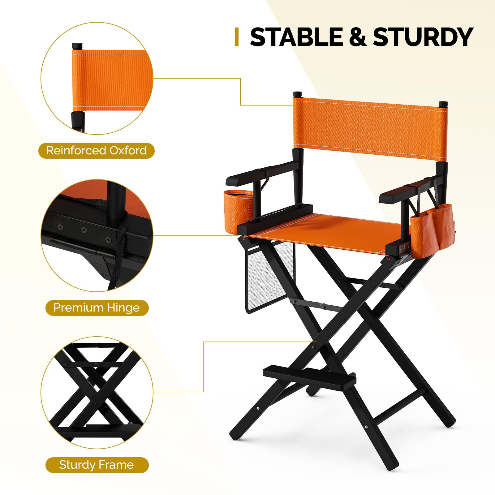 OmySalon 26in Wooden Portable Director Chair Folding Makeup Chair with Storage Pouch