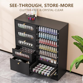 OmySalon 32" L Floor-Standing Nail Polish & Powder Organizer Cabinet with 8 Clear & 4 Visual Drawers