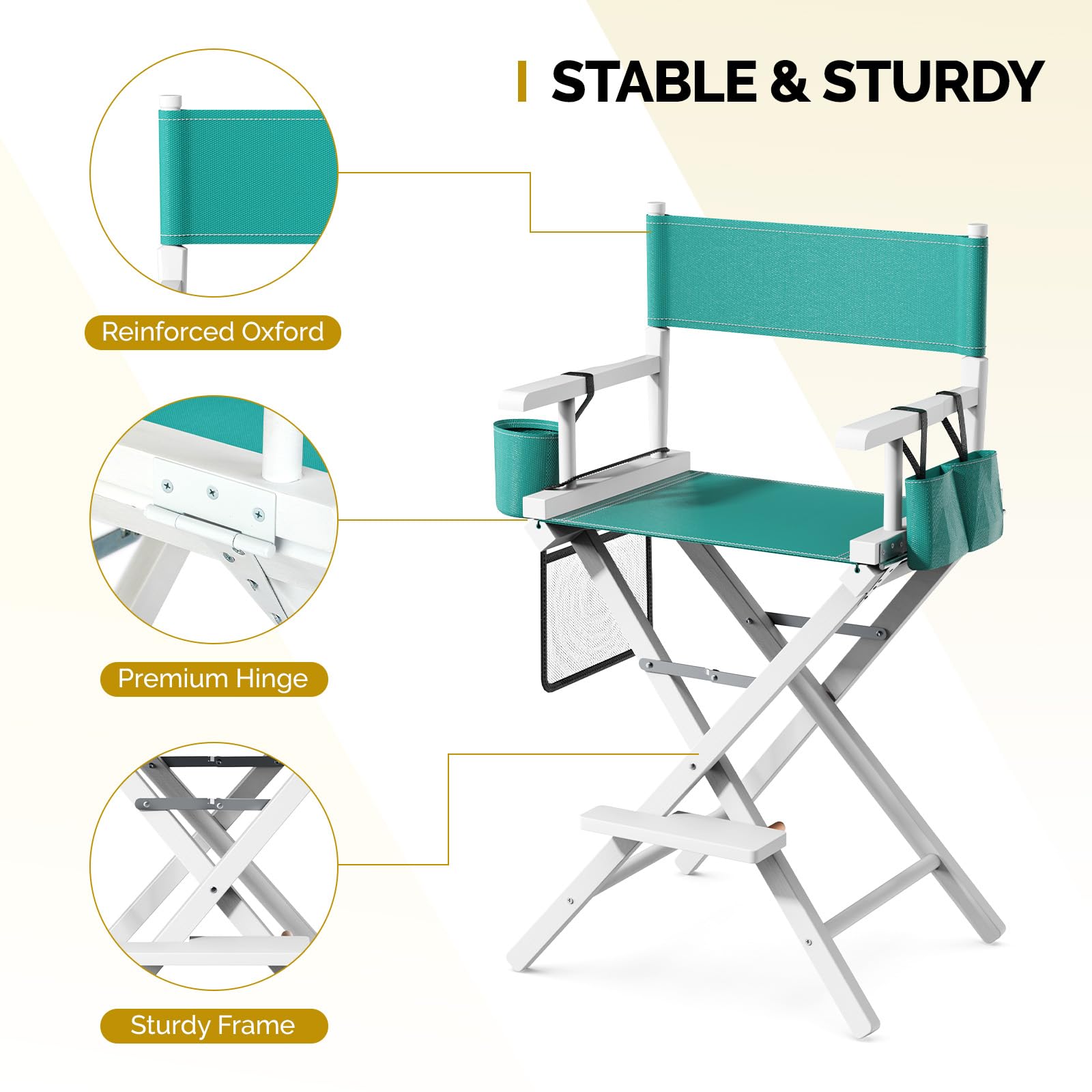 OmySalon 26in Wooden Portable Director Chair Folding Makeup Chair with Storage Pouch