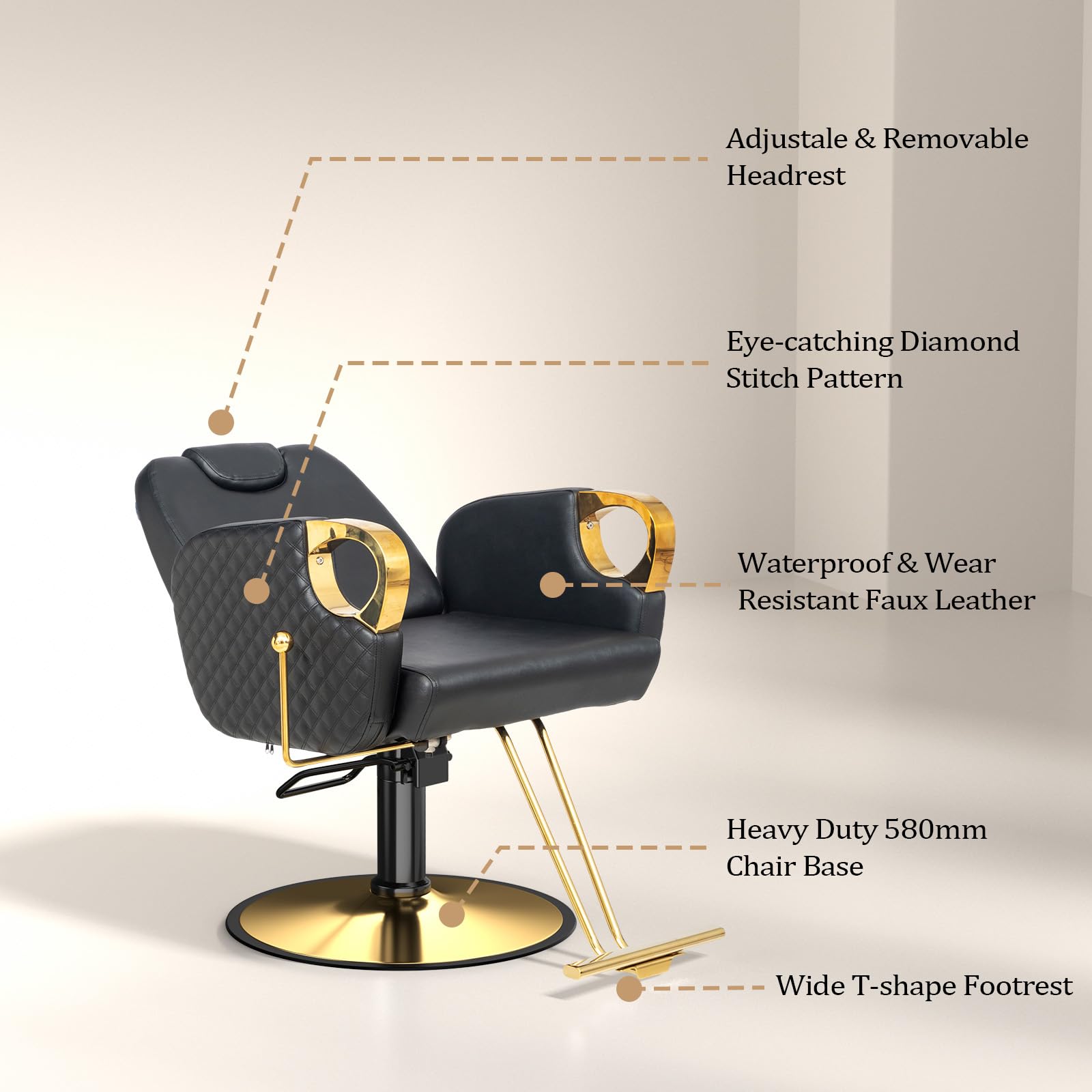 OmySalon SC3601 All Purpose Heavy Duty Hydraulic Reclining Salon Chair w/Headrest