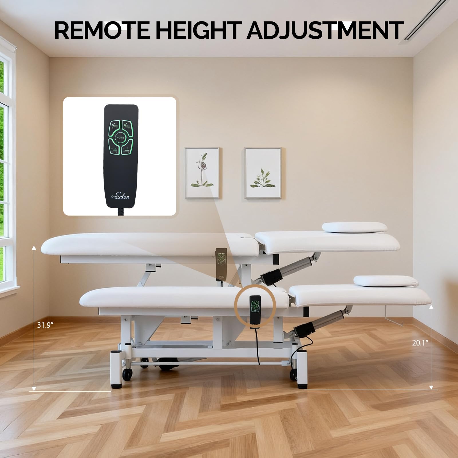 OmySalon MTB-W 71in Heavy Duty Electric Dual-Motor Remote Control Physical Therapy Massage Table with Adjustable Height & Backrest