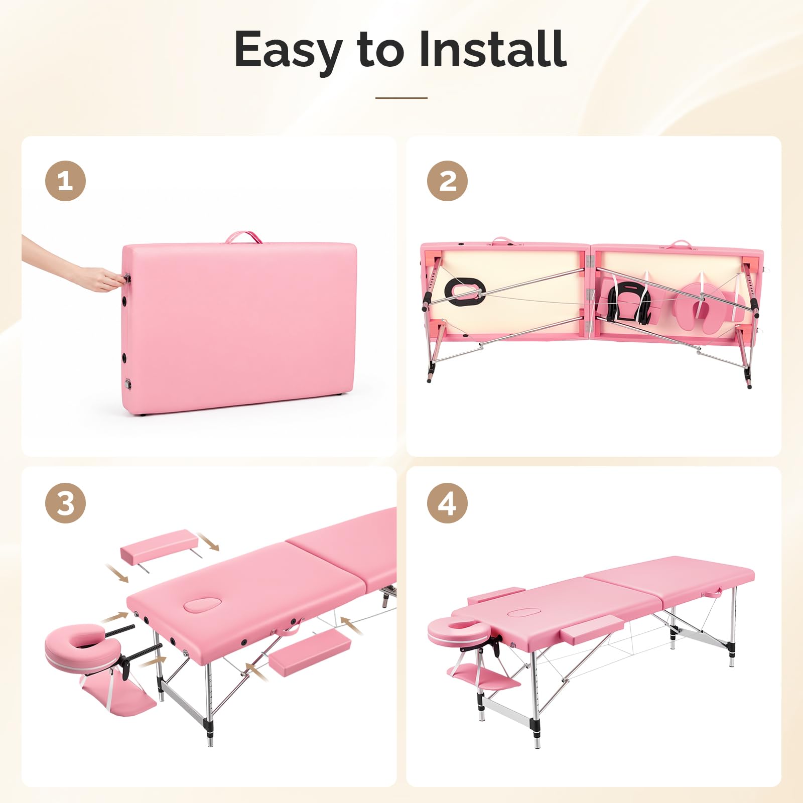 OmySalon FA-MB 84in Portable Height-Adjustable Physical Therapy Massage Table with Aluminum Frame, Face Cradle & Carrying Bag