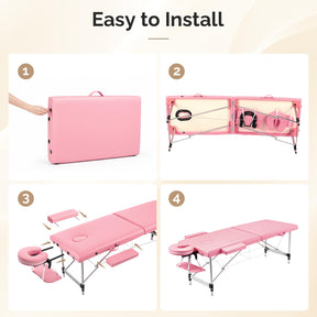 OmySalon FA-MB 84in Portable Height-Adjustable Physical Therapy Massage Table with Aluminum Frame, Face Cradle & Carrying Bag