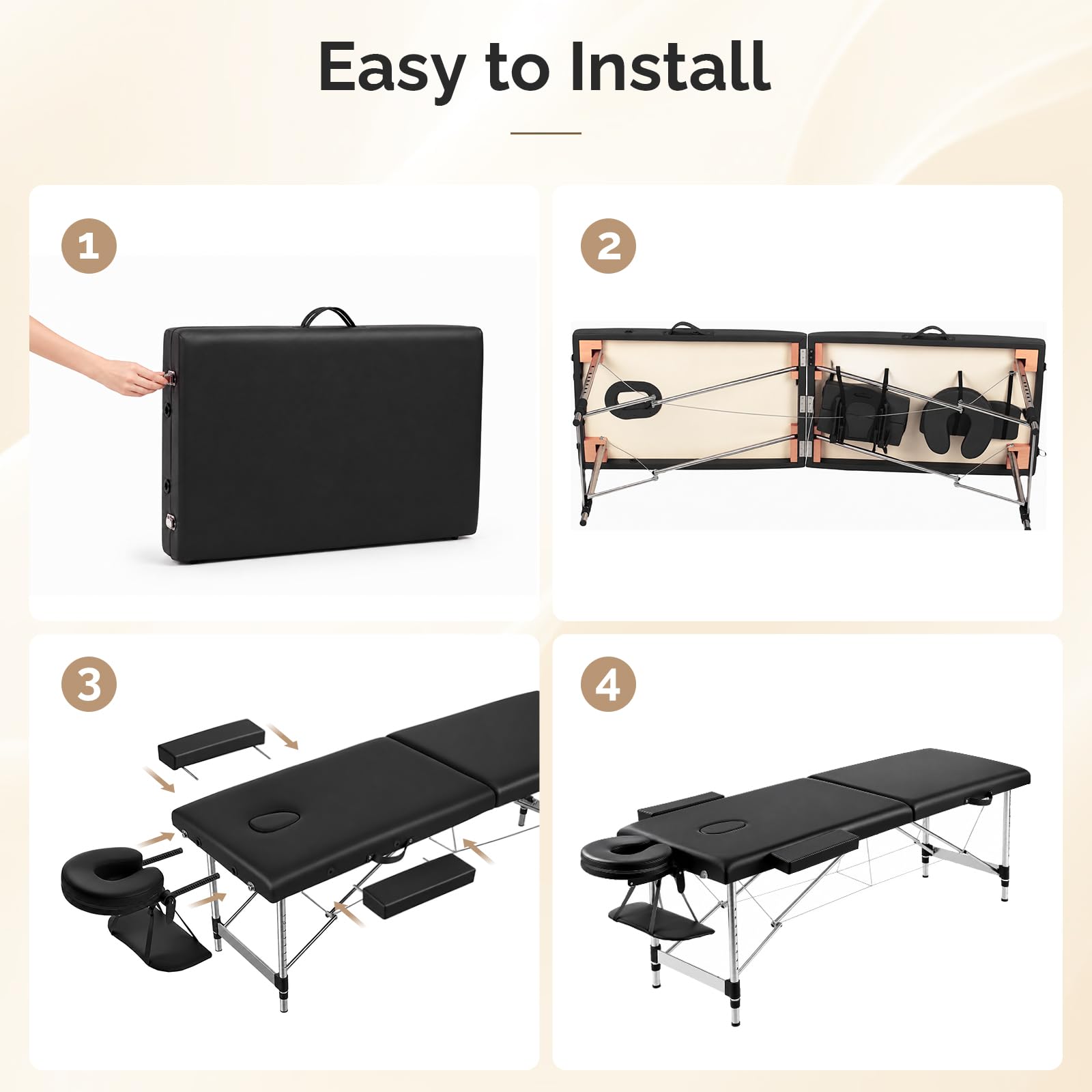 OmySalon FA-MB 84in Portable Height-Adjustable Physical Therapy Massage Table with Aluminum Frame, Face Cradle & Carrying Bag