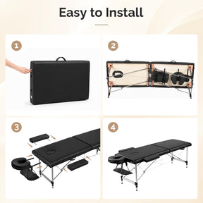 OmySalon FA-MB 84in Portable Height-Adjustable Physical Therapy Massage Table with Aluminum Frame, Face Cradle & Carrying Bag