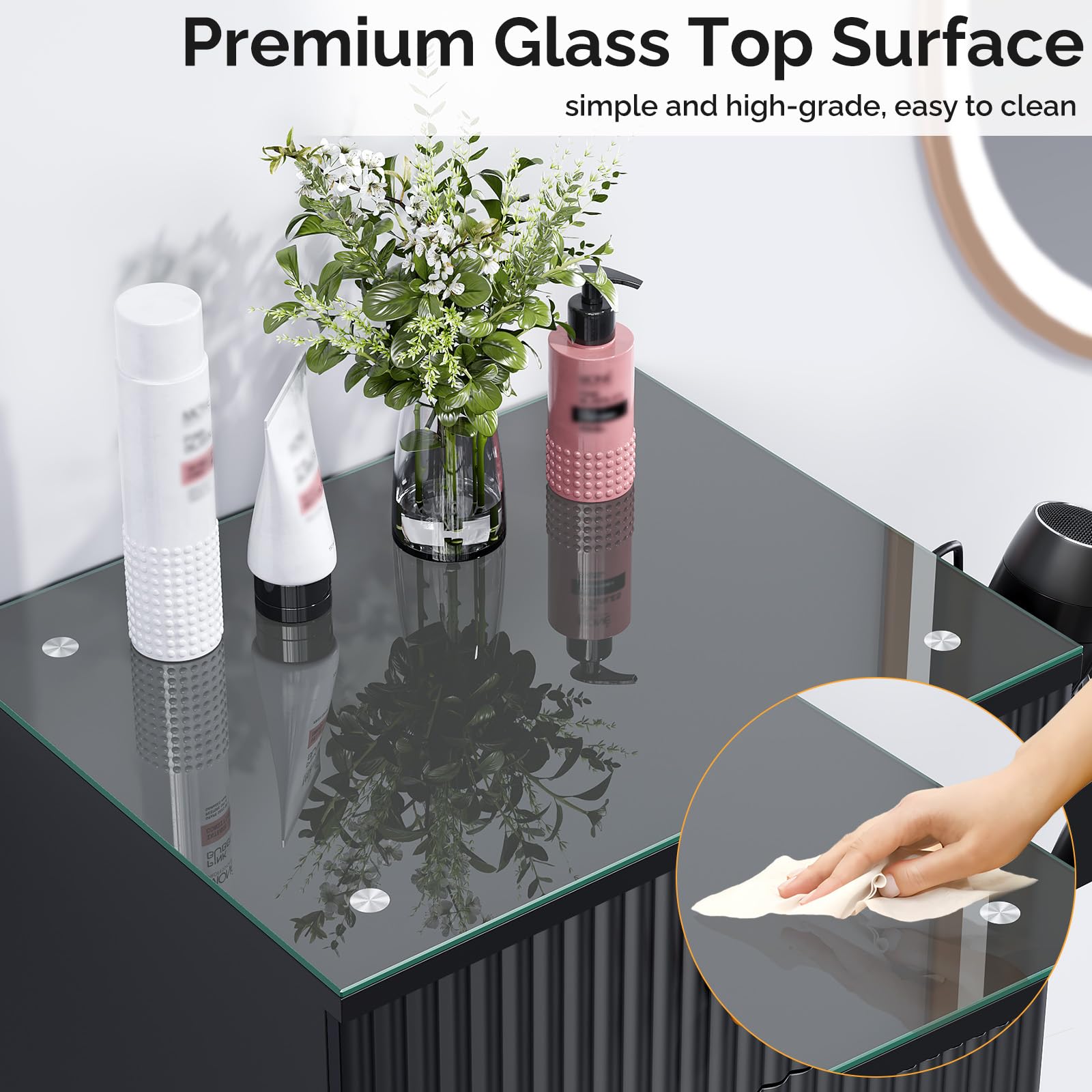 OmySalon SCWG Salon Styling Storage Station with Removable Glass Top & 4 Drawers 3 Hot Tool Holders