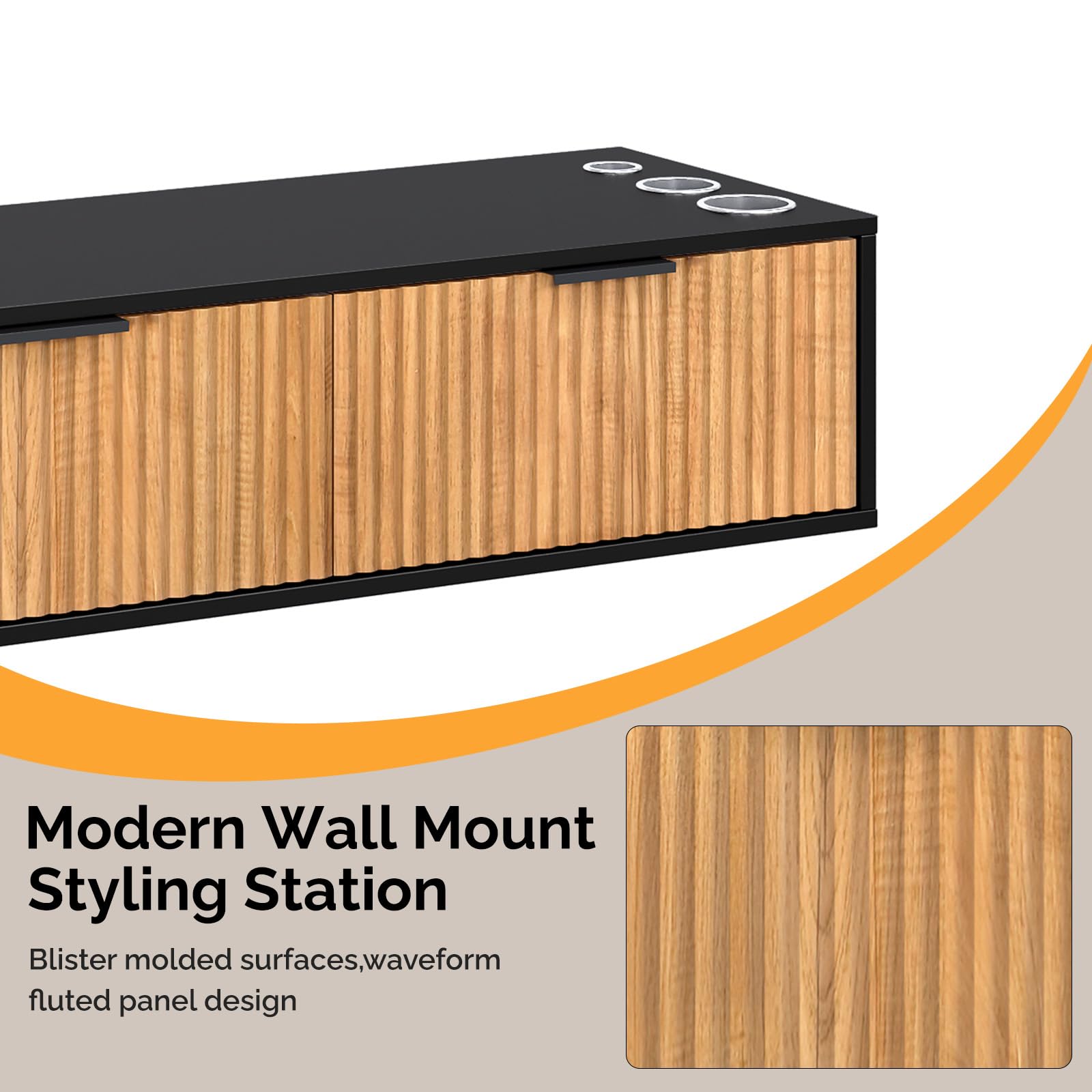 OmySalon WMSCTD Modern Retro Wall Mount Salon Styling Station with 2 Drawers 3 Heat-Resistant Tool Holders