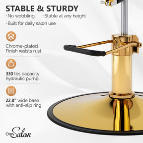 OmySalon SC3401 Heavy Duty 360° Swivel Styling Chair with Rhombus Stitch Pattern Back & Gold Footrest