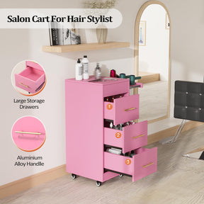 OmySalon ST1601 Wooden Mobile Salon Trolley Cart w/Wheels & 3 Drawers