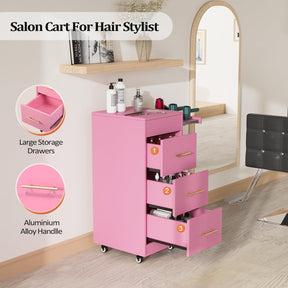 OmySalon Wooden Salon Trolley Cart Hairdresser Mobile Storage Cabinet with Wheels Black/White/Rustic Brown/Grey/Pink