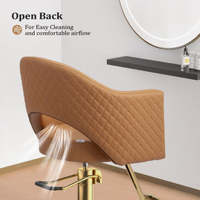 OmySalon SC3401 Heavy Duty 360° Swivel Styling Chair with Rhombus Stitch Pattern Back & Gold Footrest