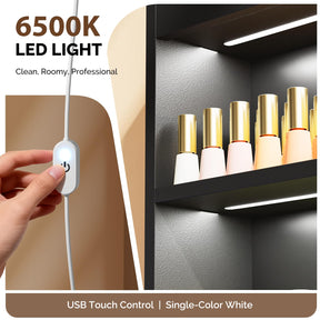 OmySalon 3-Tier Wall Mount LED Wooden Nail Polish Organizer Shelf with USB Touch Control