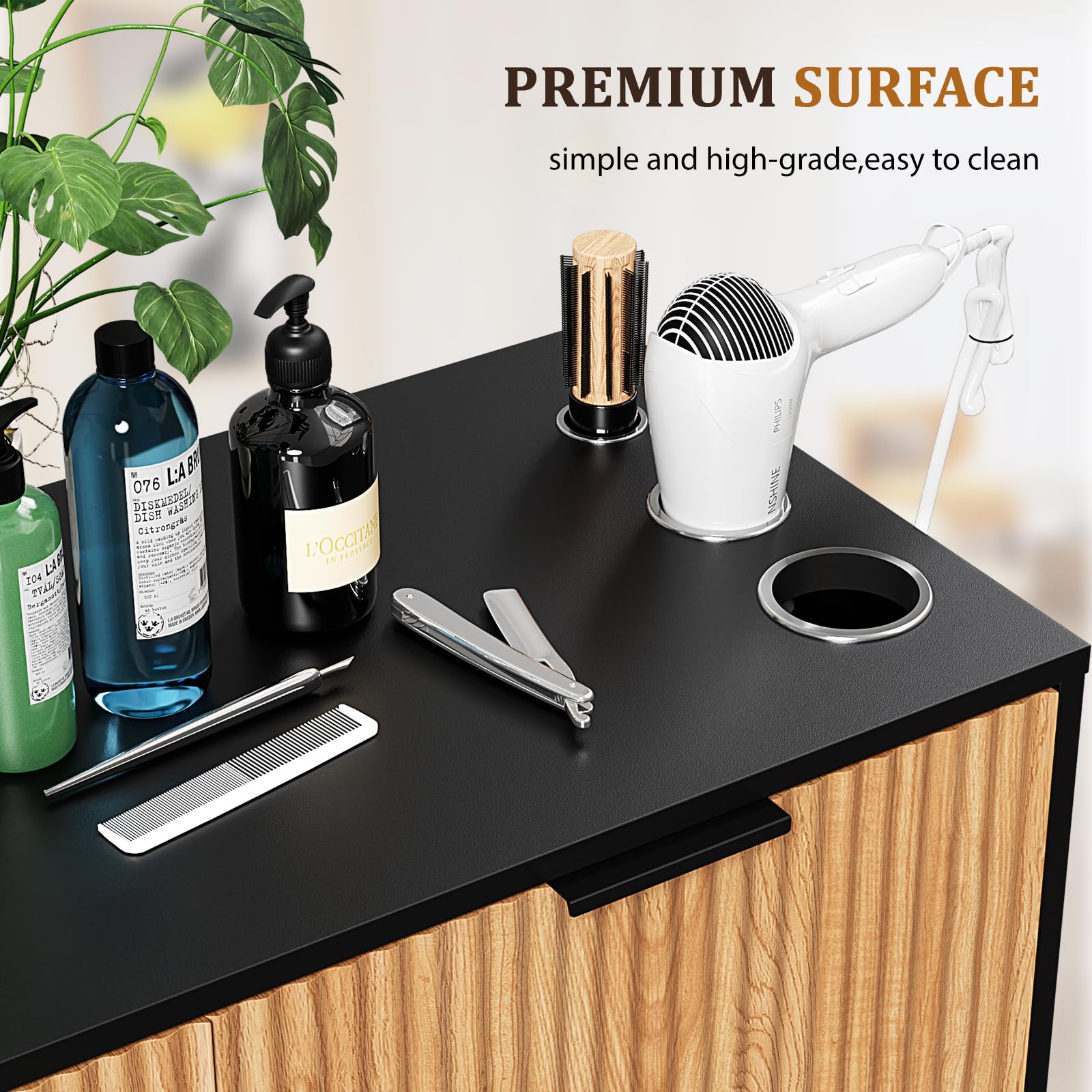 OmySalon WSCTD Modern Retro Salon Styling Station with 4 Drawers & 3 Tool Holders