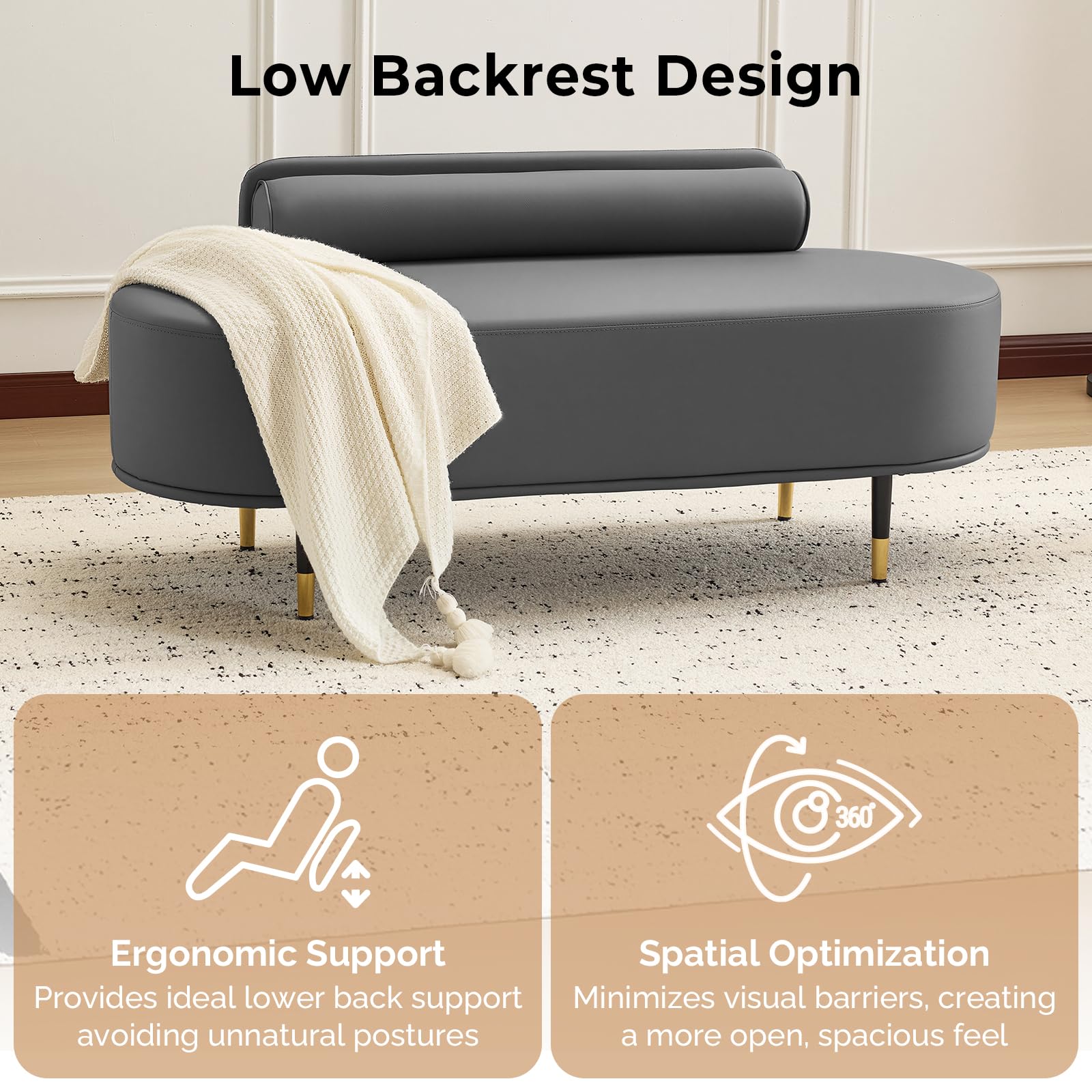 OmySalon WRB1601 53.5in Faux Leather Waiting Room Reception Bench Chair with Low Back