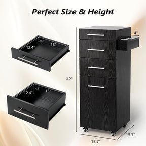 OmySalon SCTDOC Wooden Salon Trolley Cart with Wheels, 3 Drawers, Adjustable Shelf & Tool Holders