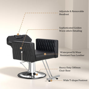 OmySalon SC3501 All Purpose Heavy Duty Hydraulic Reclining Salon Chair w/Headrest and Wave-pattern Armrests