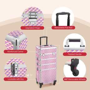 OmySalon 4-in-1 Aluminum Lockable Rolling Makeup Train Case