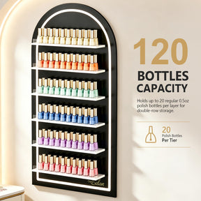 OmySalon Wall-Mounted Arched 6-Tier Nail Polish Rack With 5.5" Extra-Tall Shelves