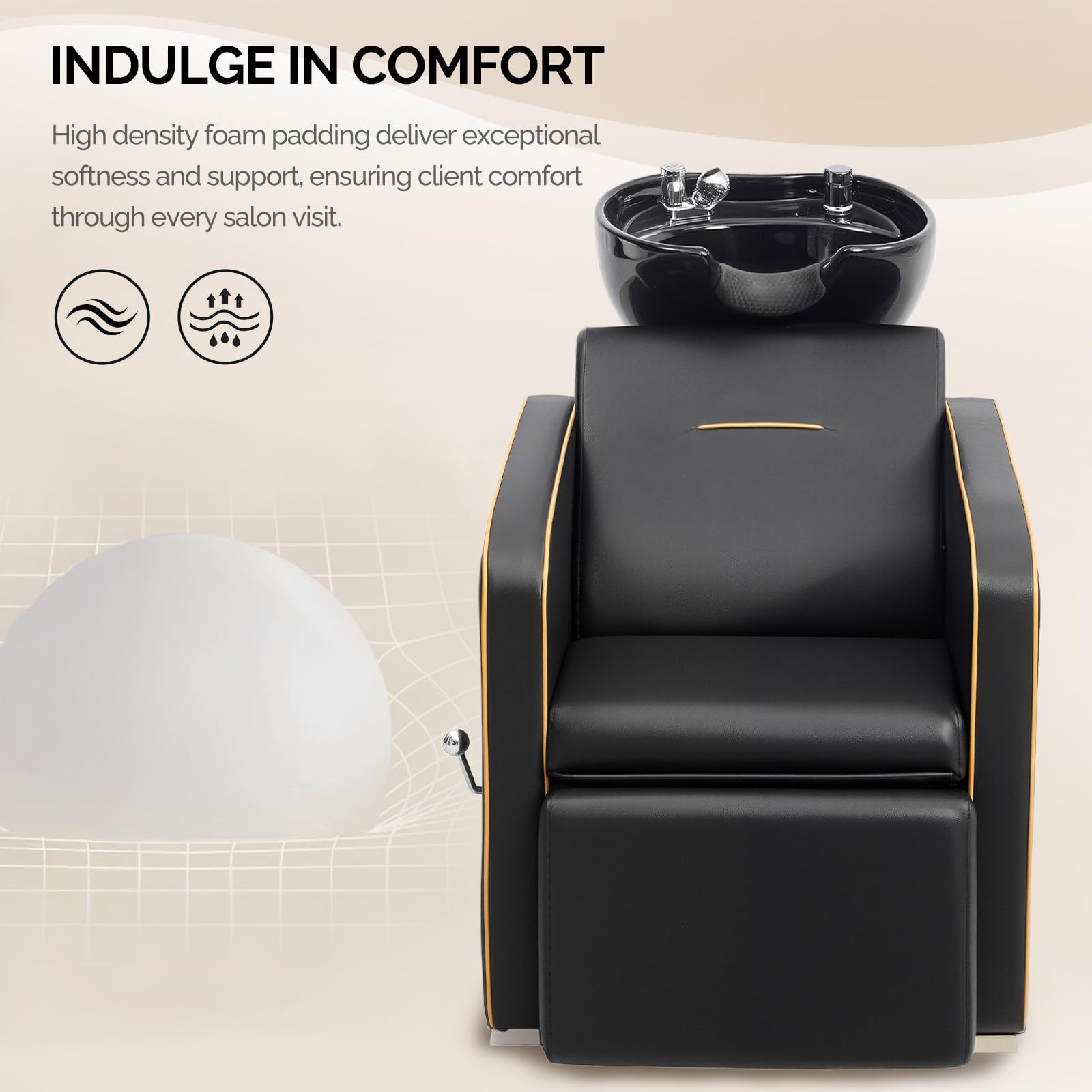 OmySalon BU1221 Salon Shampoo Backwash Chair Unit with Ceramic Shampoo Bowl & Adjustable Footrest