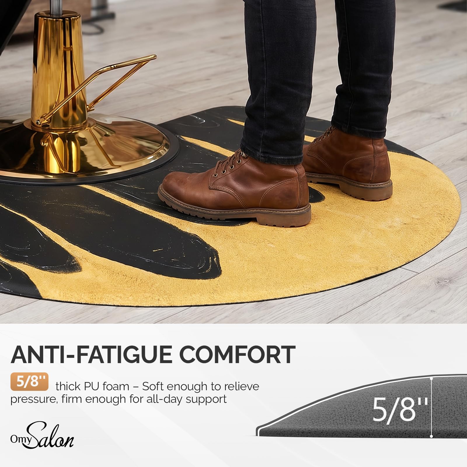OmySalon 3' x 5' Semi-Circle Anti-Fatigue Salon Mat with Round Cutout 5/8" Thick