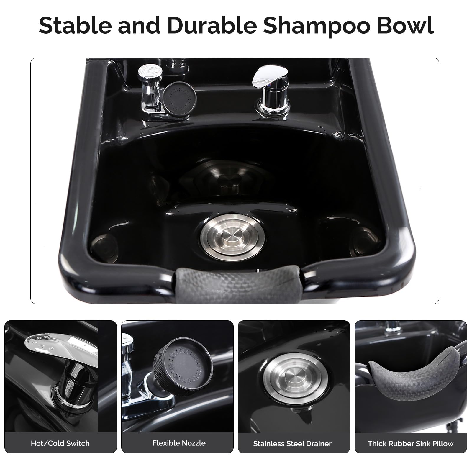 Omysalon HWCOC Salon Wet Cabinet Station with Shampoo Bowl & Adjustable Shelves & Sprayer Faucet