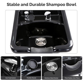 Omysalon HWCOC Salon Wet Cabinet Station with Shampoo Bowl & Adjustable Shelves & Sprayer Faucet