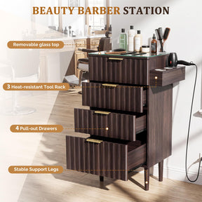 OmySalon SCGFD Modern Retro Salon Styling Station with Glass Top, 4 Drawers & 3 Hot Tool Holders