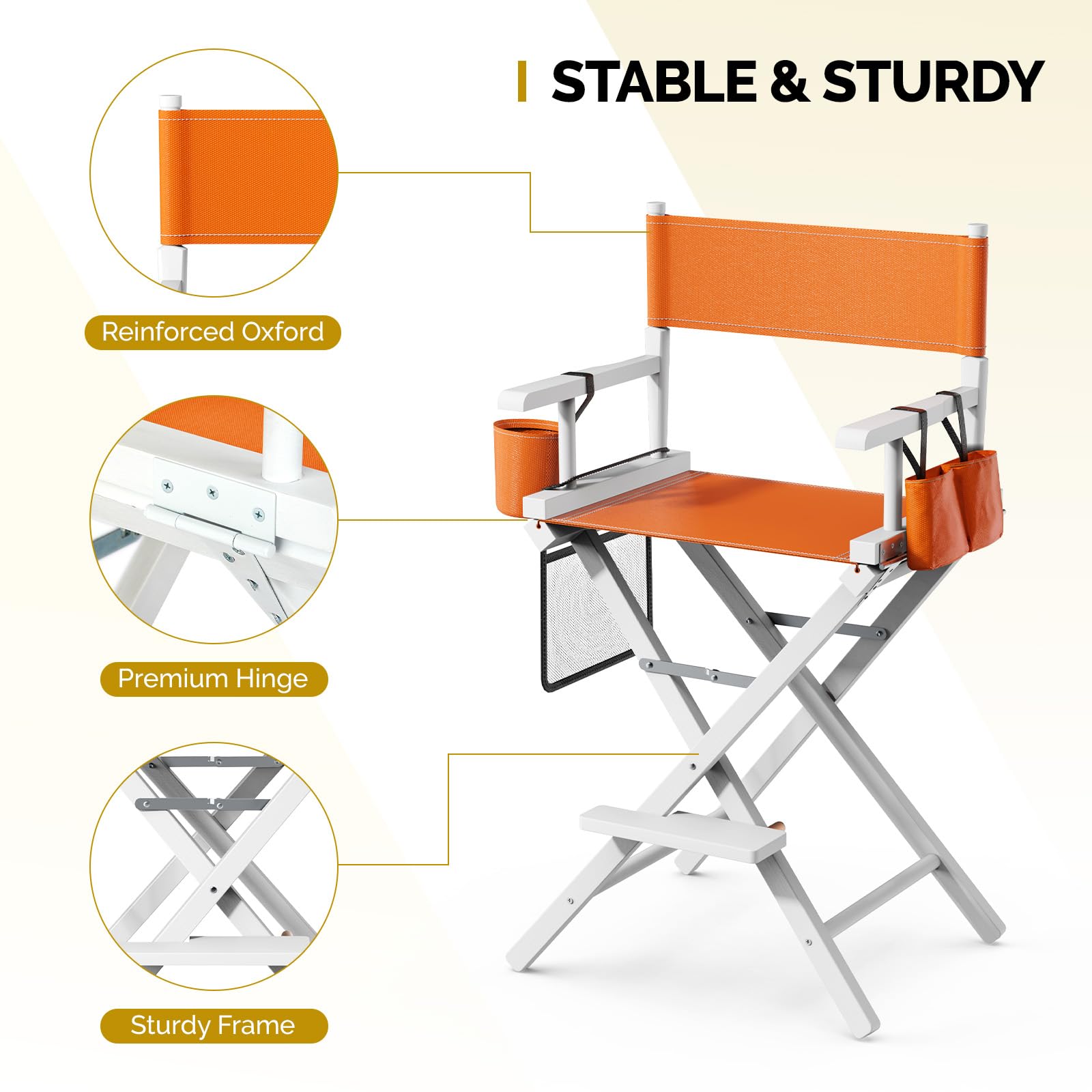 OmySalon 26in Wooden Portable Director Chair Folding Makeup Chair with Storage Pouch